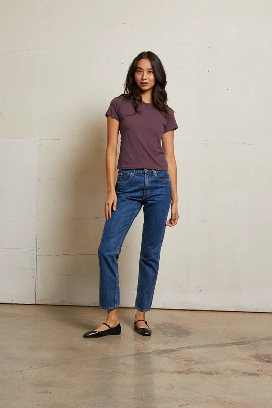 Lisa recycled cotton fitted short sleeve tee - Plum