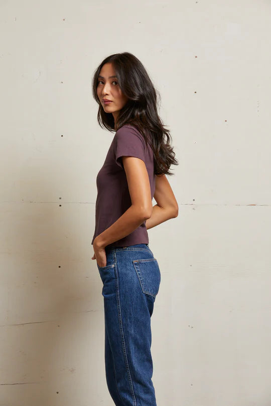 Lisa recycled cotton fitted short sleeve tee - Plum