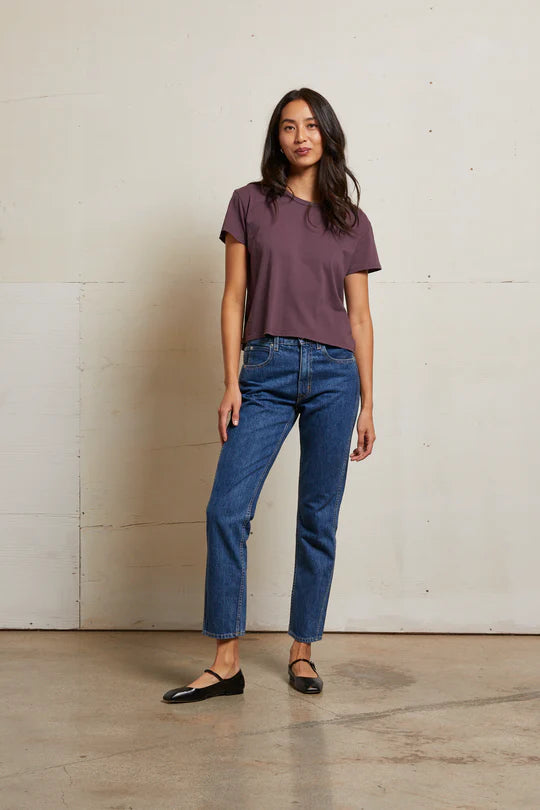 Harley crispy lightweight cotton boxy crew tee - Plum