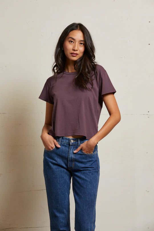 Harley crispy lightweight cotton boxy crew tee - Plum