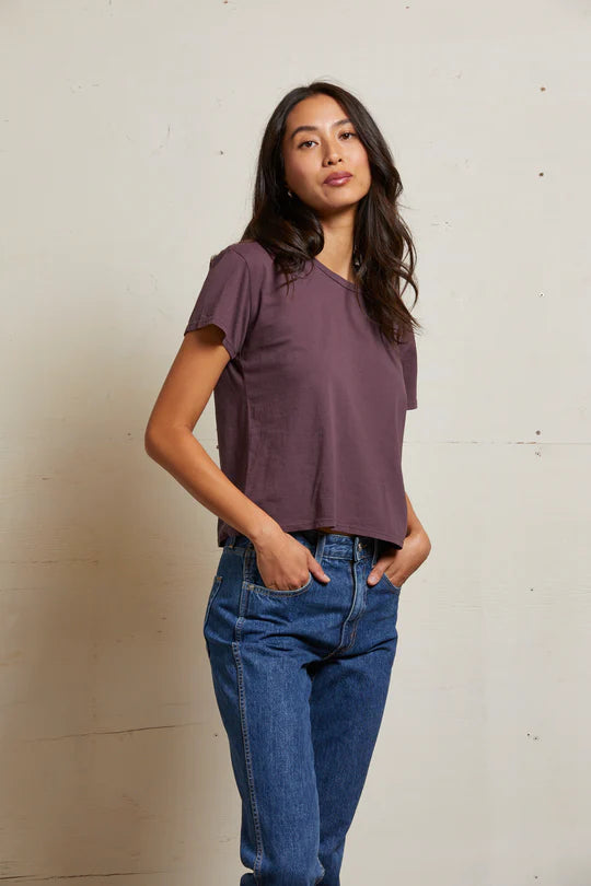 Harley crispy lightweight cotton boxy crew tee - Plum