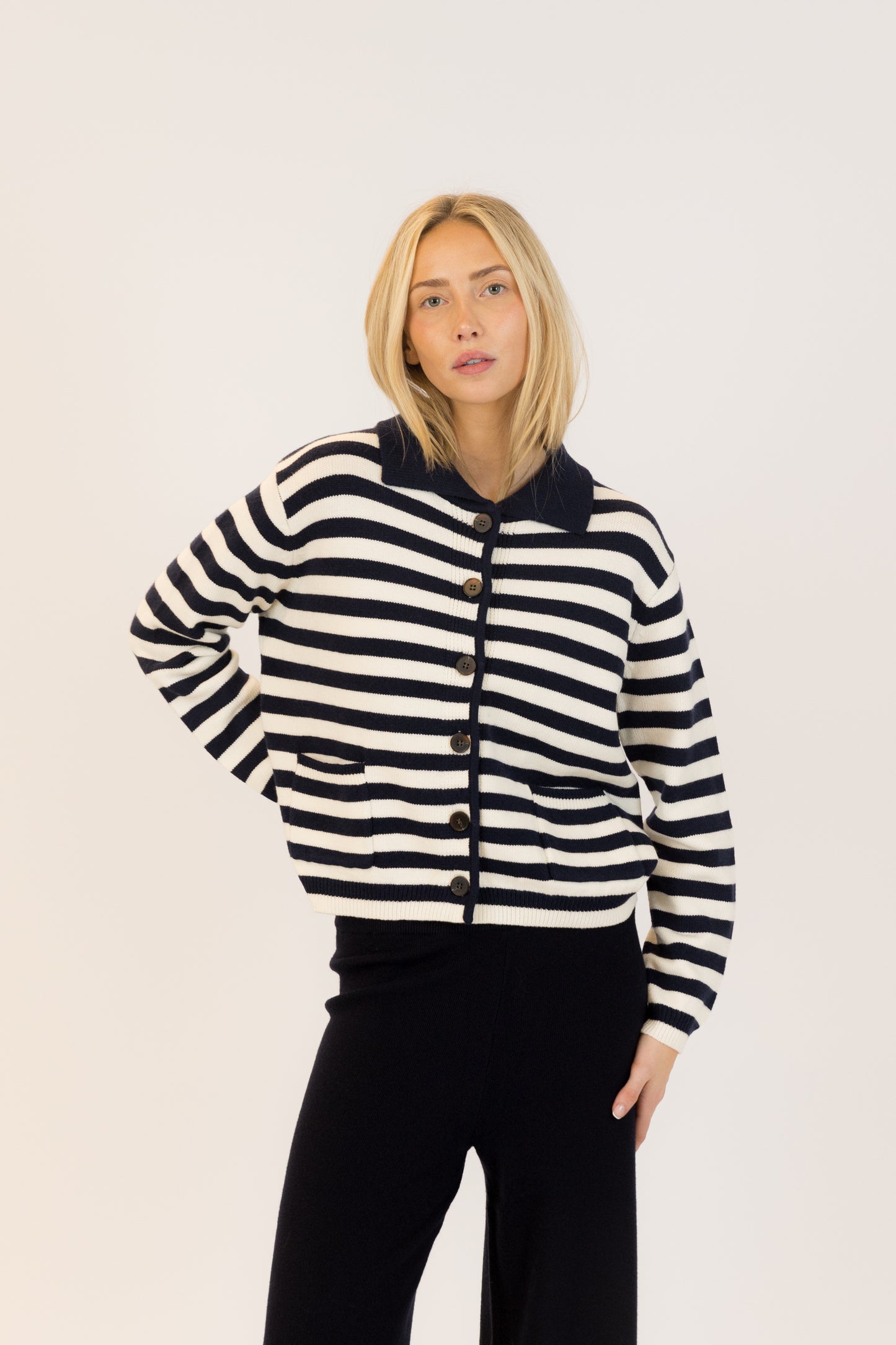 Briella Cardigan - Navy / Off White Striped