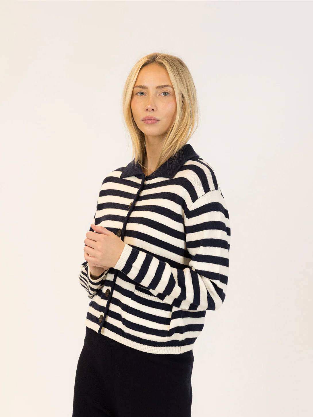 Briella Cardigan - Navy / Off White Striped