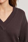 Addie Cotton Oversized V-Neck Sweater - Cocoa