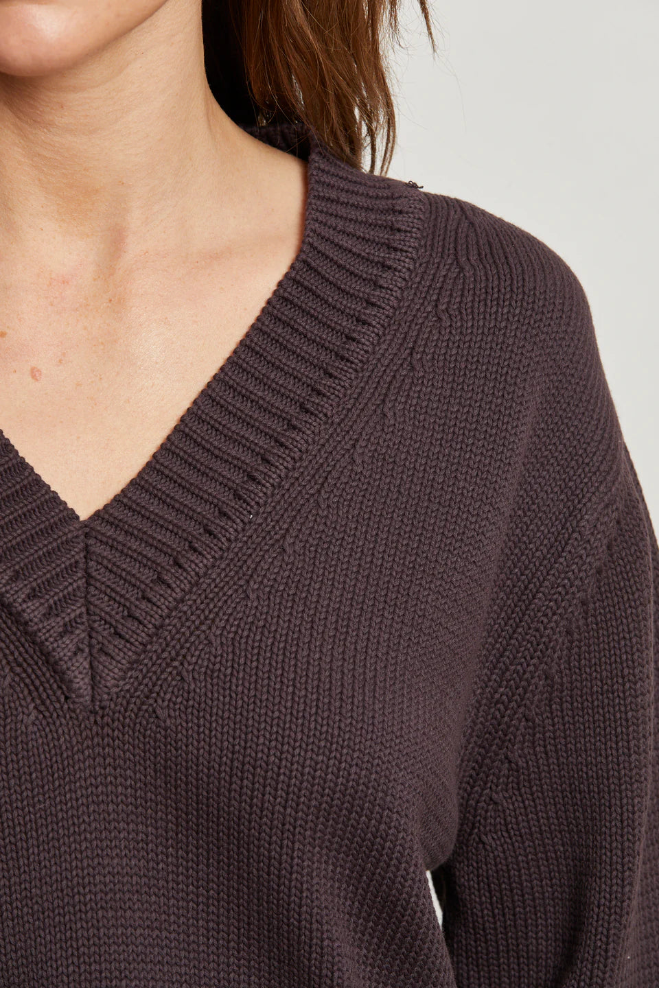 Addie Cotton Oversized V-Neck Sweater - Cocoa