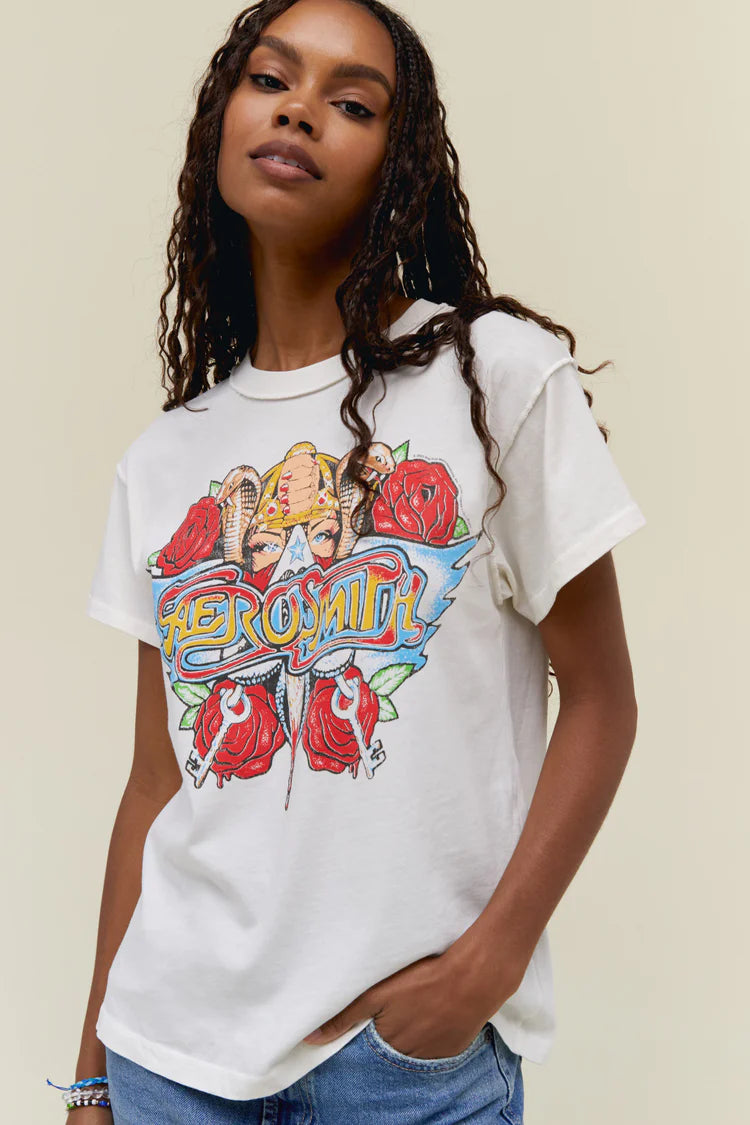 Aerosmith Permanent Vacation Reverse Tour Tee - Vintage White