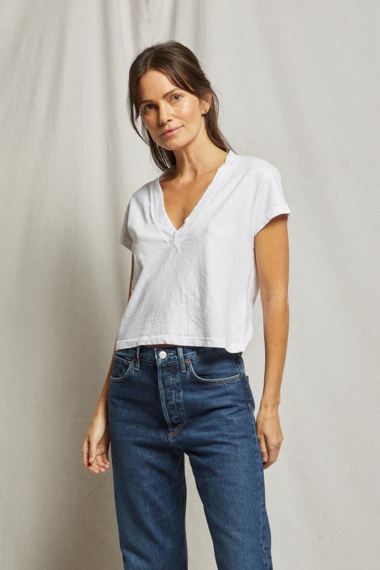 Alanis Recycled Cotton V-Neck Tee - White