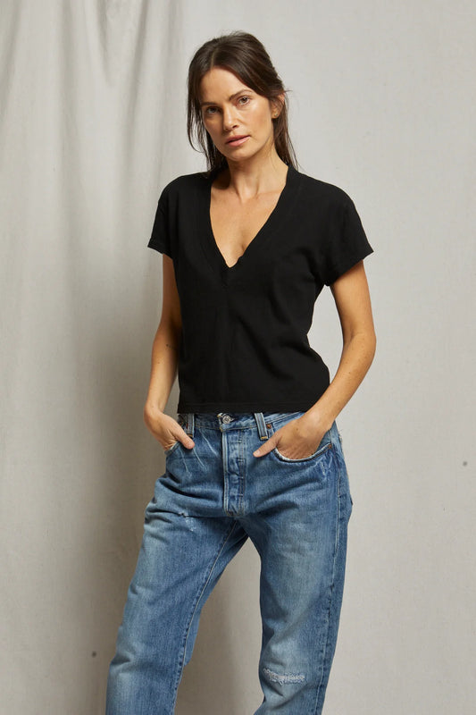 Alanis Recycled Cotton V-Neck Tee - True Black