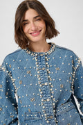 Alys Denim Jacket With Pearls - Light Blue Wash