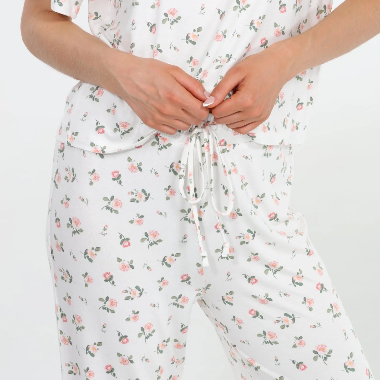 All American Tee Pant Set - Ivory Rosebuds