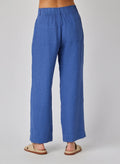 Linen Pleated Wide Leg Ankle Pant - Antique Indigo