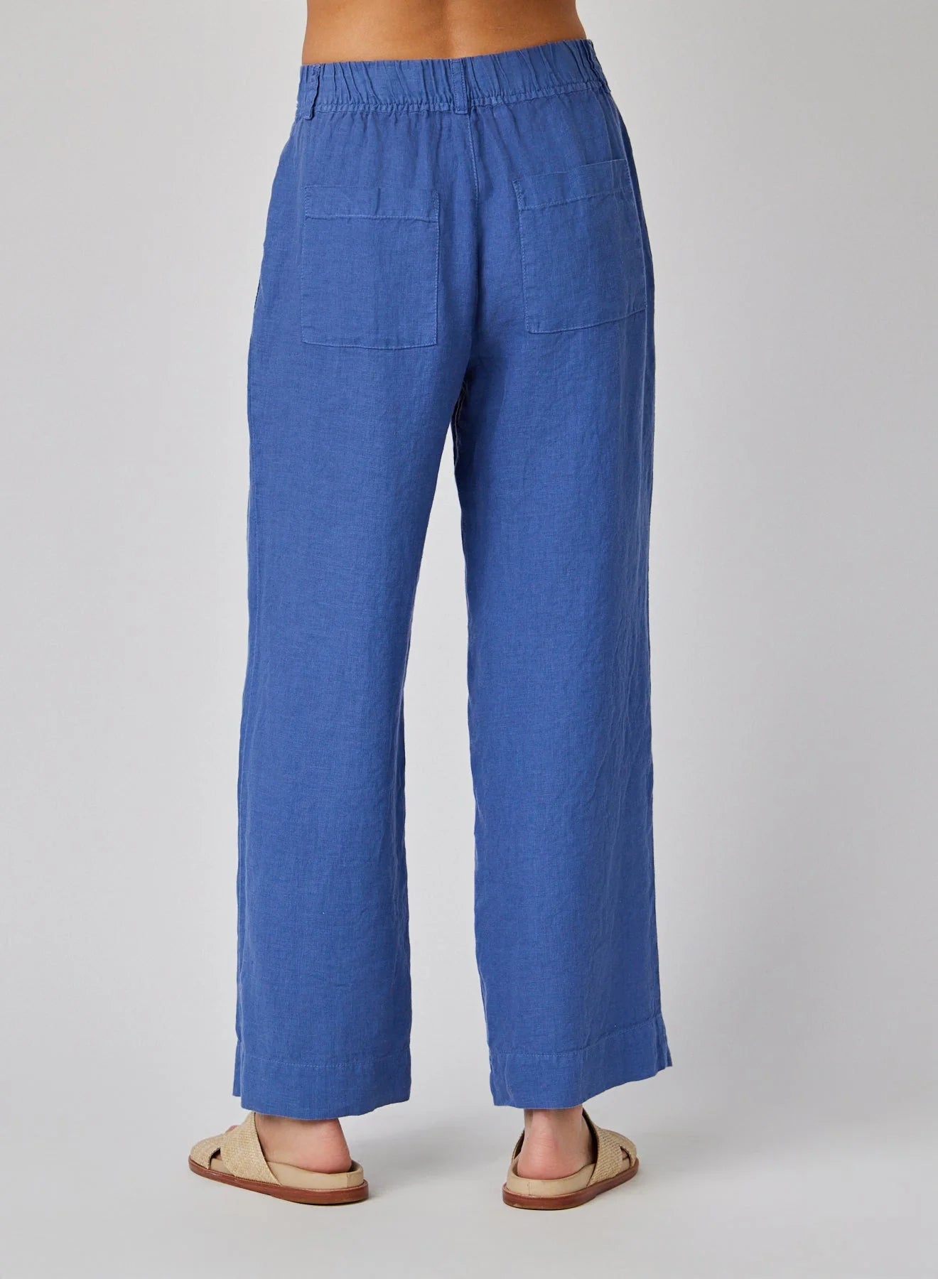 Linen Pleated Wide Leg Ankle Pant - Antique Indigo