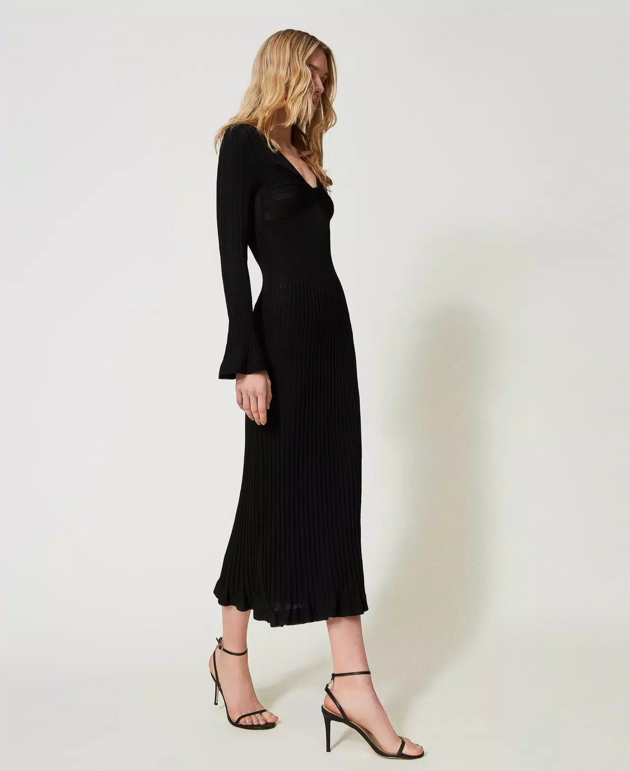 Ribbed Knit Long Dress - Black