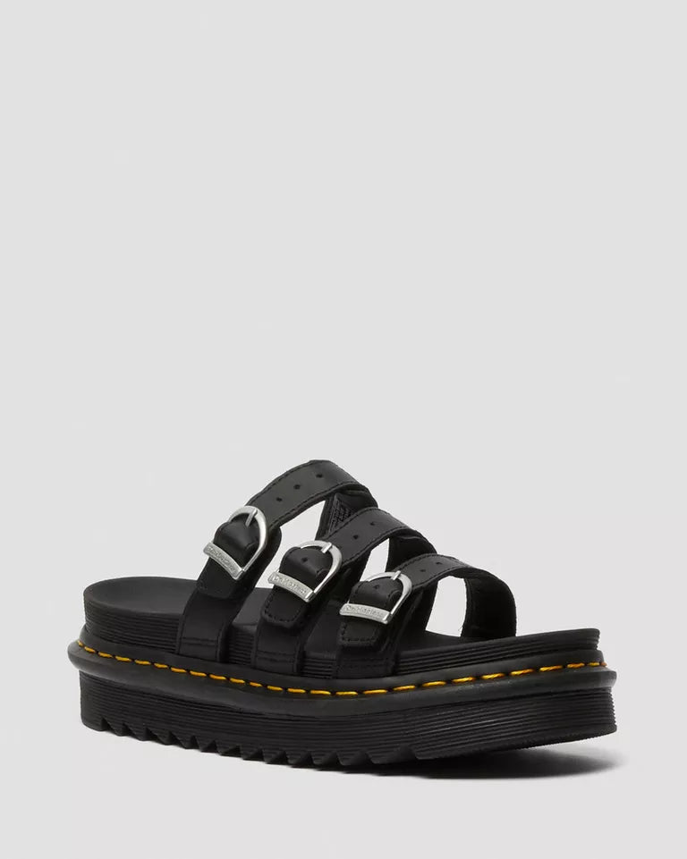 Blaire Leather Slide Sandals - Black Hydro Leather