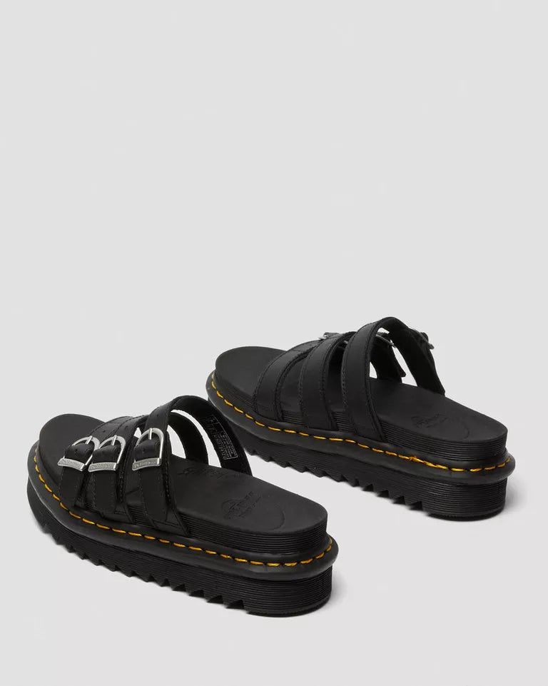 Blaire Leather Slide Sandals - Black Hydro Leather