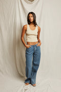 Blondie Structured Rib Bra Friendly Tank - Putty
