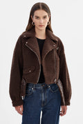 Brina Sherpa Biker Jacket - Brown