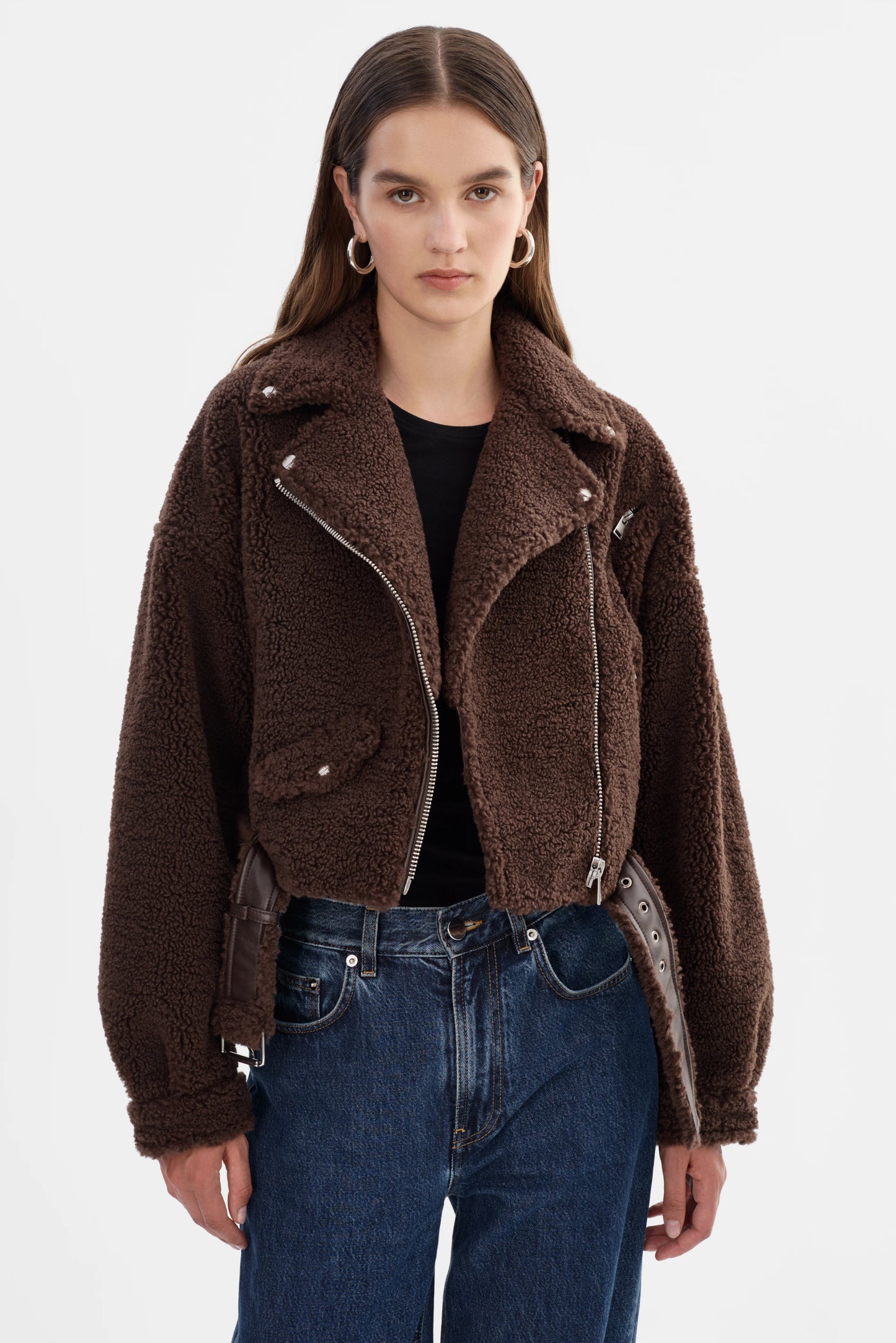 Brina Sherpa Biker Jacket - Brown