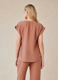 Linen Cap Sleeve Pullover - Terracotta Brown