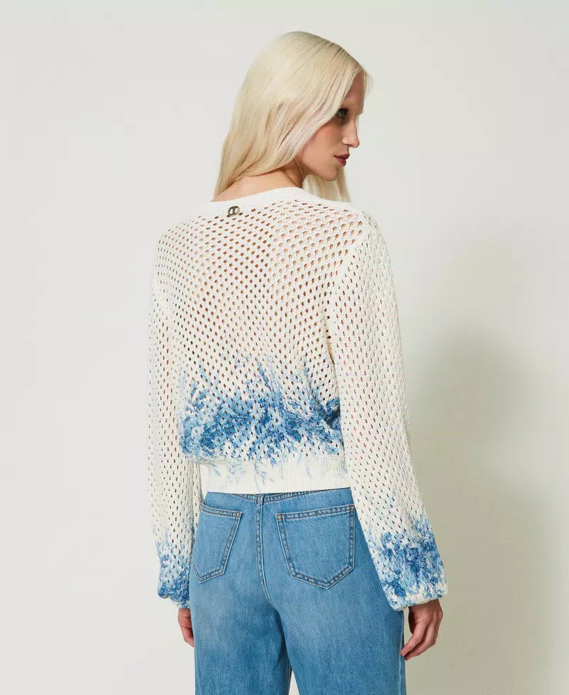 Mesh Cardigan with Floral Print - Ivory Toile de Jouy / Blue Calcedonie Print