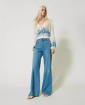 Mesh Cardigan with Floral Print - Ivory Toile de Jouy / Blue Calcedonie Print