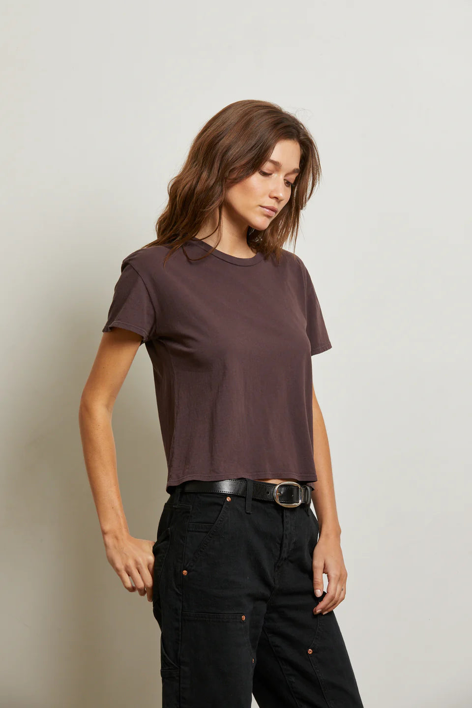 Harley Crispy Lightweight Cotton Boxy Crew Tee - Cocoa