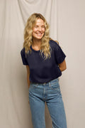 Delphine Luxe Satin Crewneck Tee - Navy