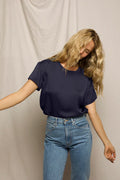 Delphine Luxe Satin Crewneck Tee - Navy