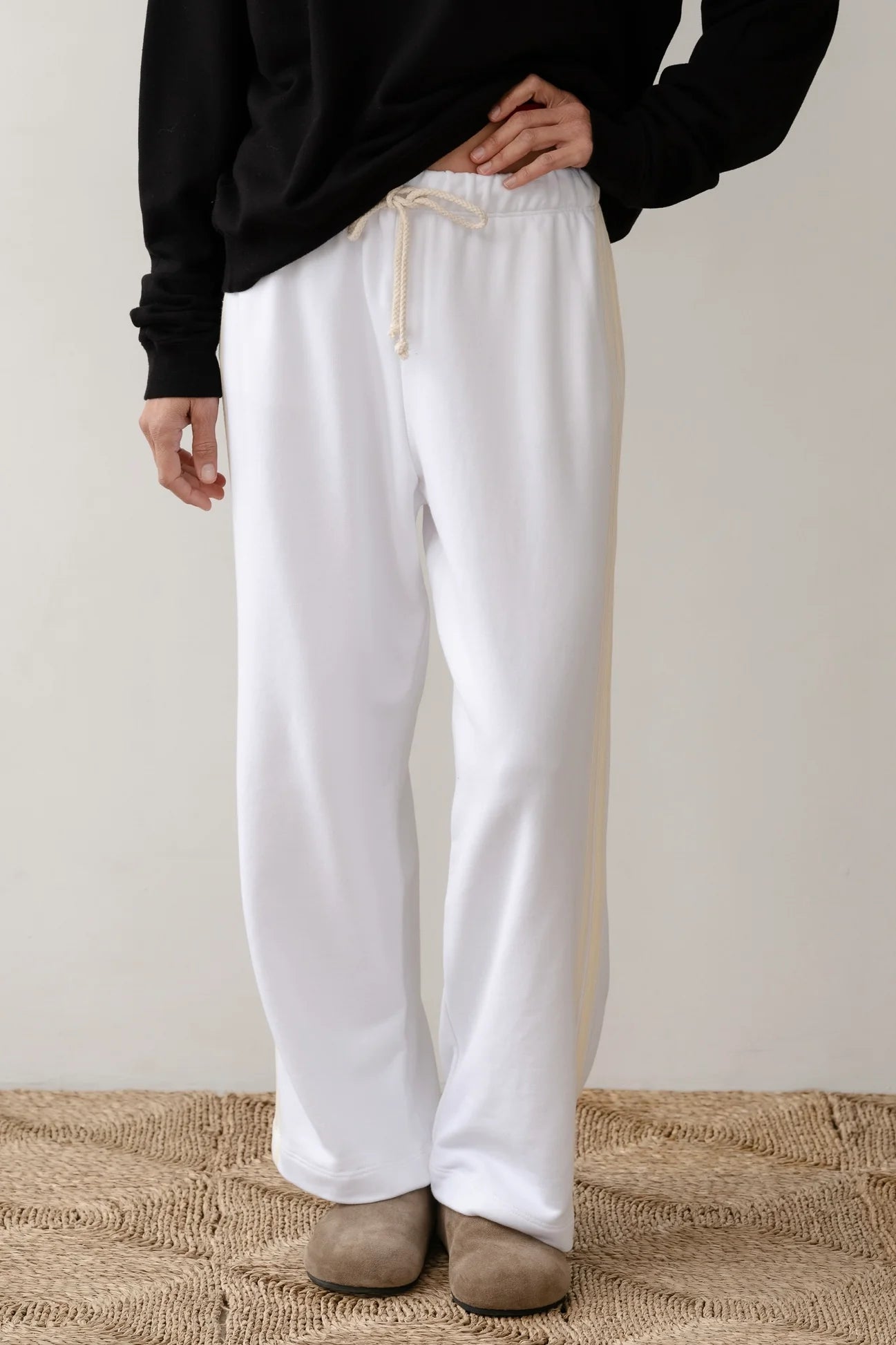 The Eco-Terry Stripe Crop Pant - Powder