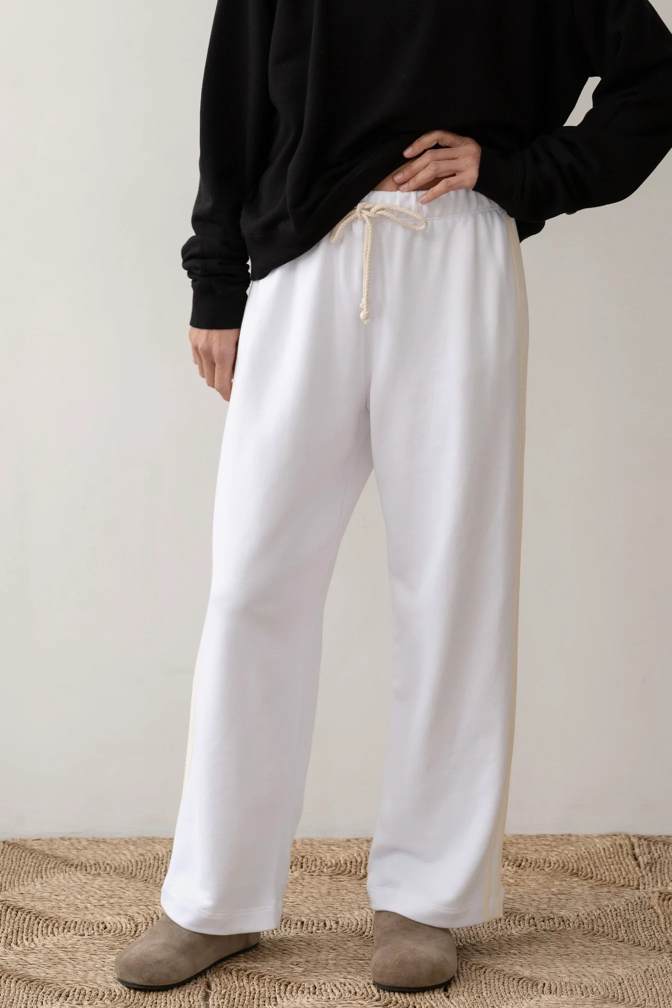 The Eco-Terry Stripe Crop Pant - Powder