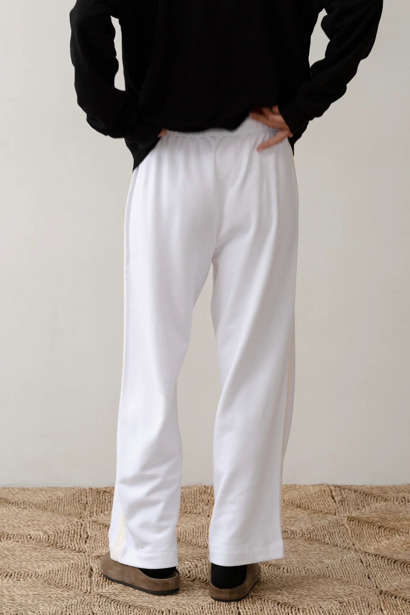 The Eco-Terry Stripe Crop Pant - Powder