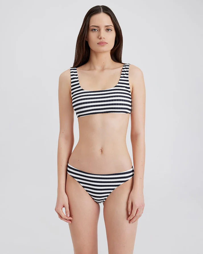 The Elle Ribbed Bikini Bottom - Blackout Marshmallow Stripe