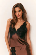 Elloryn Satin Cami Top - Chocolate Brown