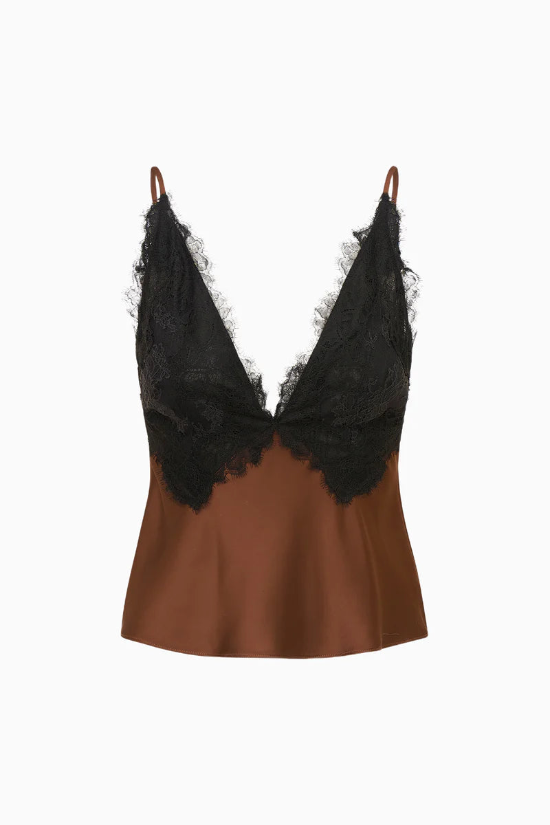 Elloryn Satin Cami Top - Chocolate Brown