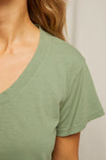 Hendrix Crispy Lightweight Cotton Boxy V Neck Tee - Aloe