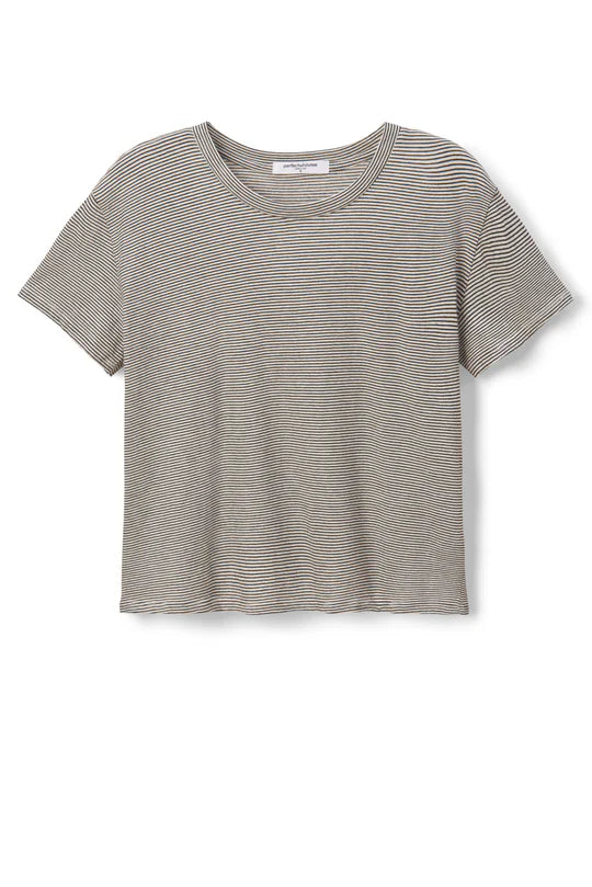 Harley Crispy Lightweight Cotton Boxy Crew Tee - Ivory / Black Stripe