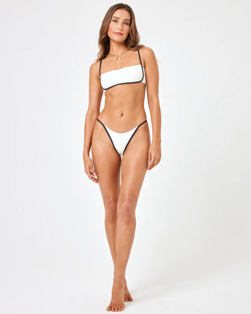 Ribbed Hazel Bikini Top - Cream/Black