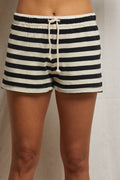 Jesse Recycled Cotton Drawstring Short - Black / Natural Stripe