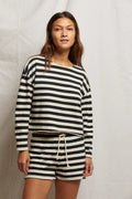 Jesse Recycled Cotton Drawstring Short - Black / Natural Stripe