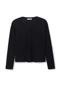 Jimi Long Sleeve Cotton Boxy V-Neck Tee - True Black