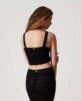 Cropped Knit Top with Straps - Black