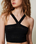 Cropped Knit Top with Straps - Black