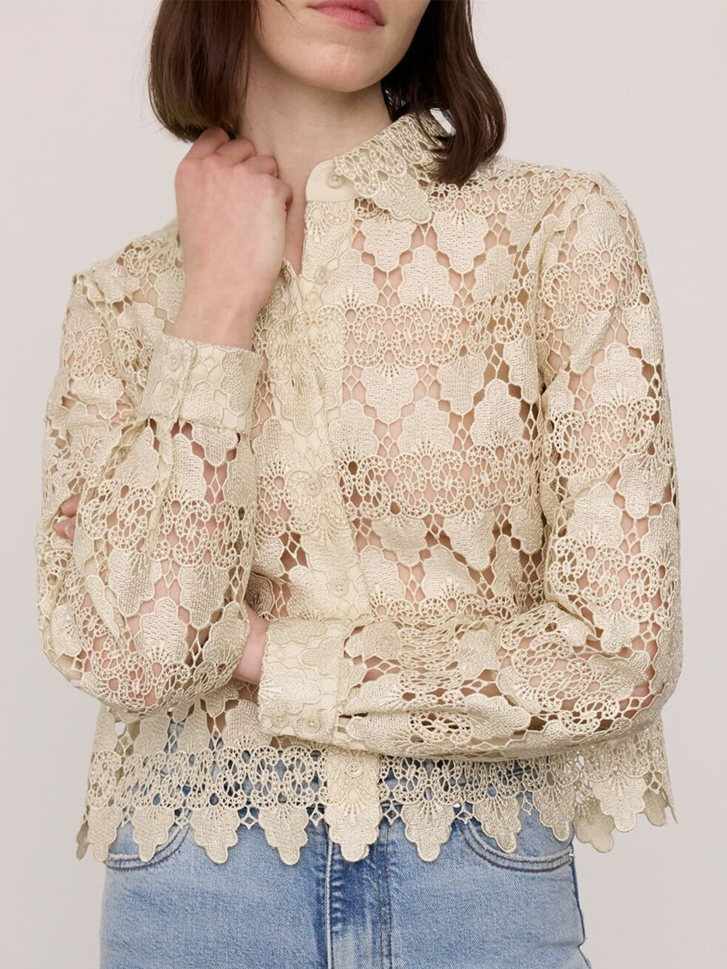 The Lace Button Up Shirt - Ecru