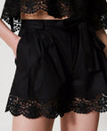 Poplin Shorts with Lace - Black