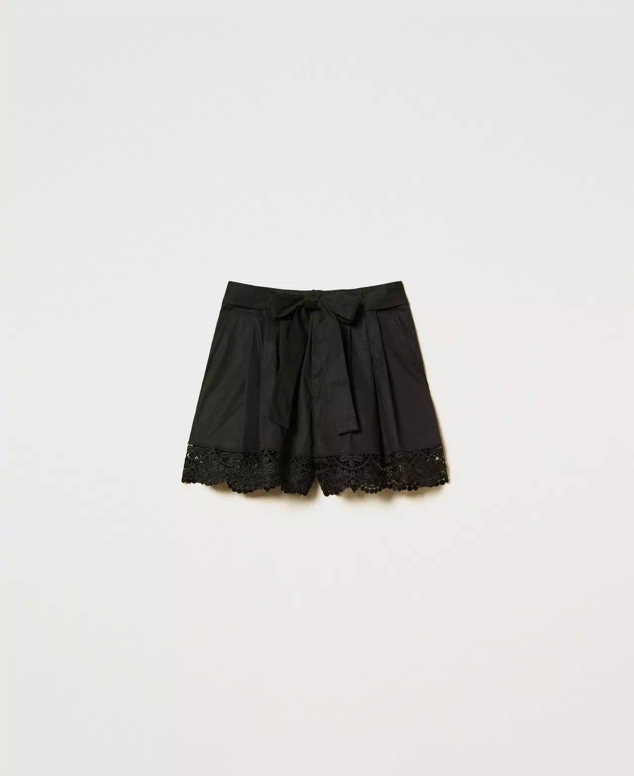 Poplin Shorts with Lace - Black