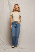 Lisa Recycled Cotton Fitted Short Sleeve Tee - Putty