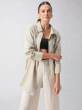 Long Line Pocket Shirt - Eco Olive Stripe