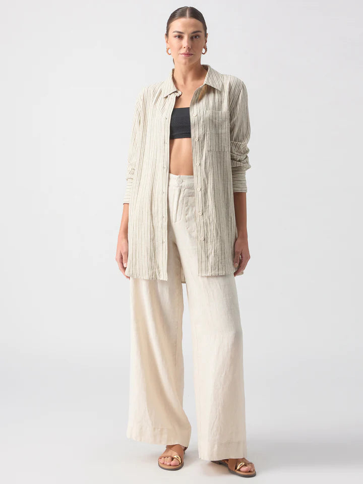 Long Line Pocket Shirt - Eco Olive Stripe
