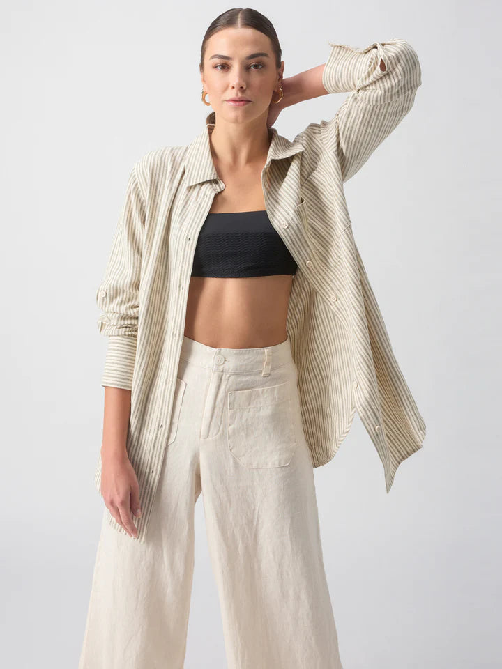 Long Line Pocket Shirt - Eco Olive Stripe