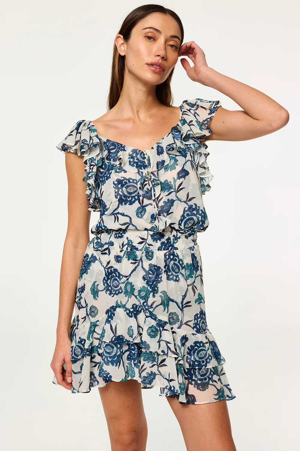 Luca Top - Indigo Teal Blooms Chiffon